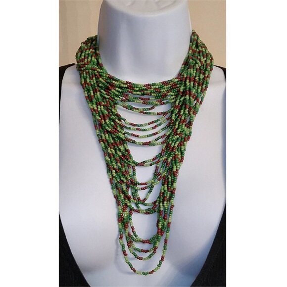 Artisan handcrafted layered statement seed bead necklace boho festival queen. - Picture 2 of 5
